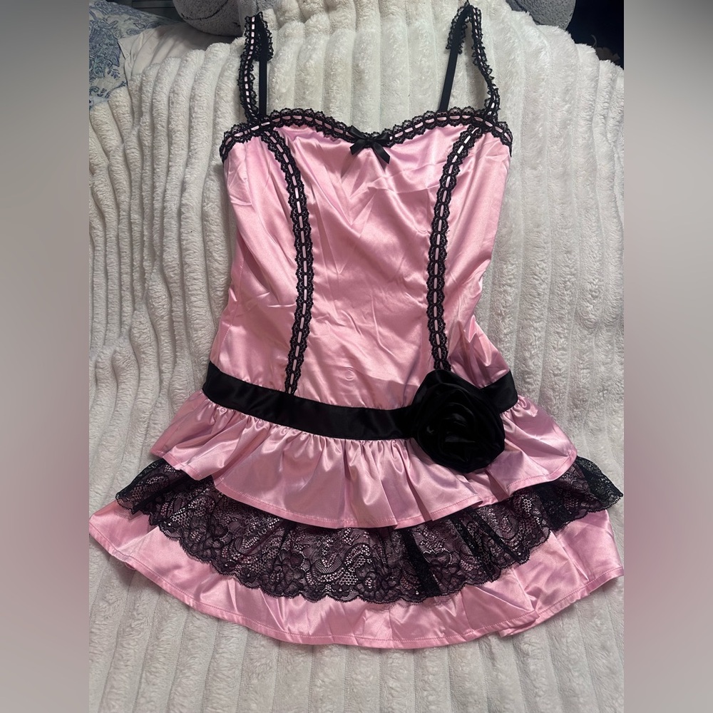 Sugar Thrillz Pink Satin with Black Lace dress